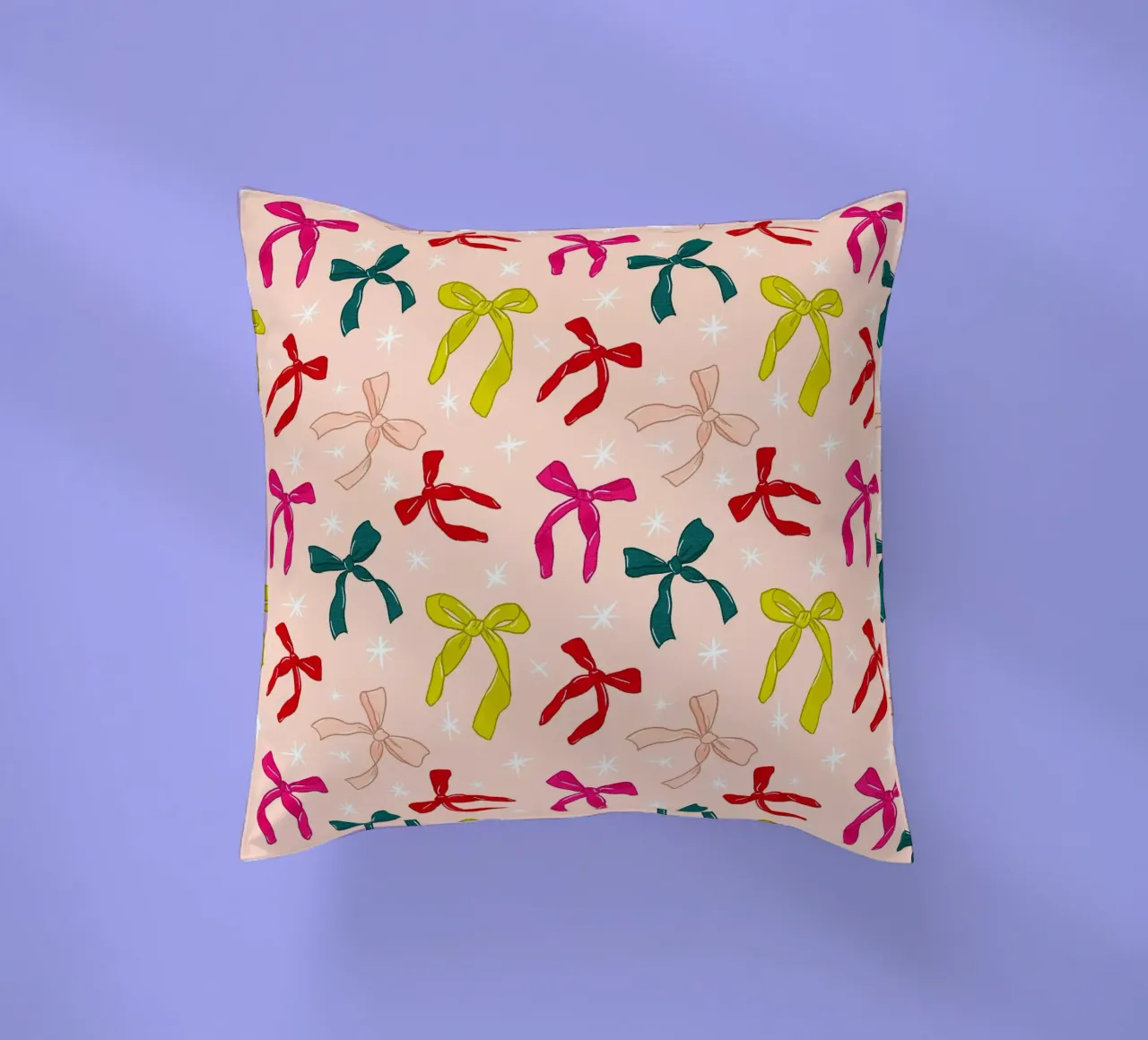 Colorful Bows Pattern on Soft Peach Background cuscino da showmemars