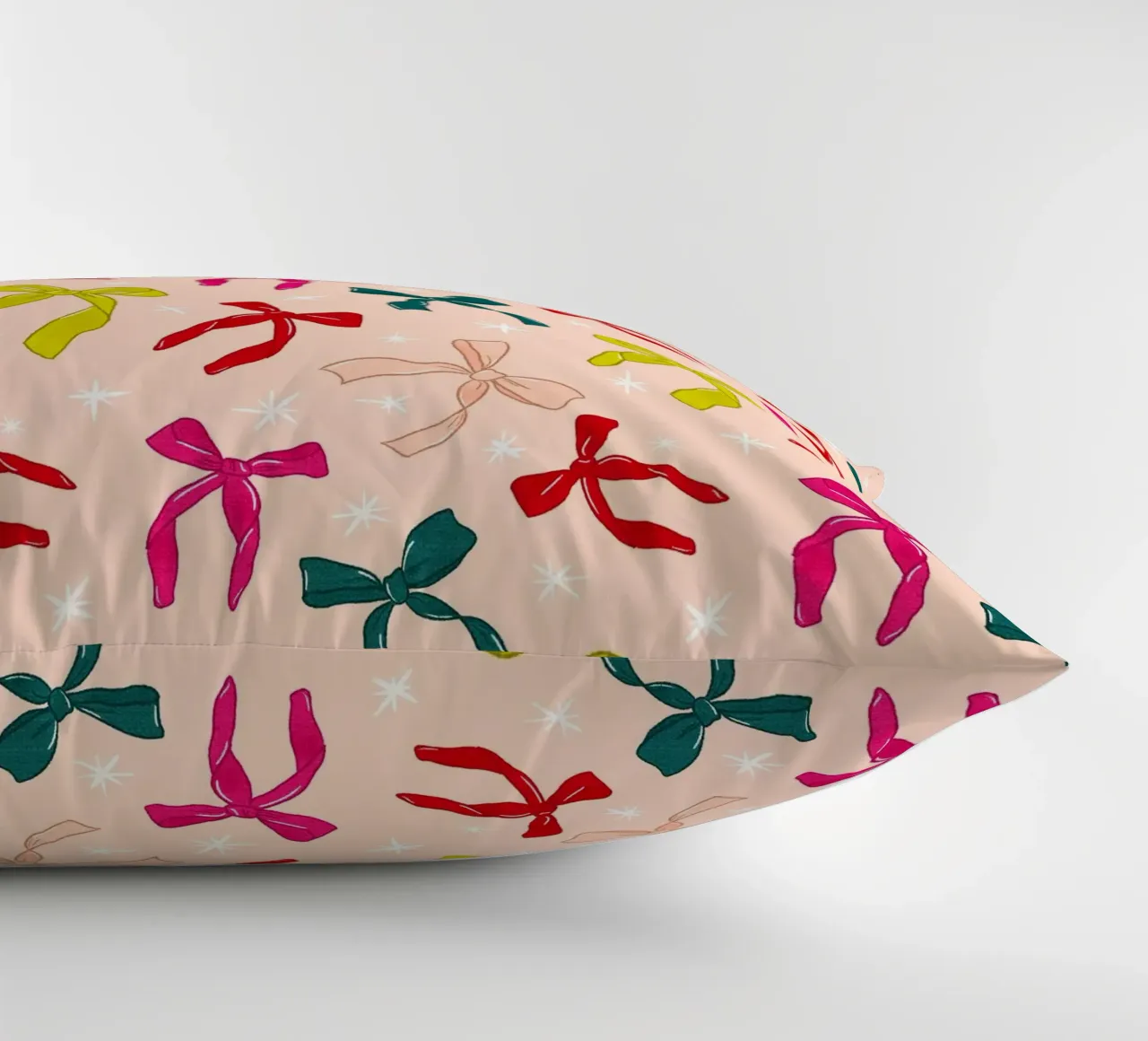 Colorful Bows Pattern on Soft Peach Background cuscino da showmemars