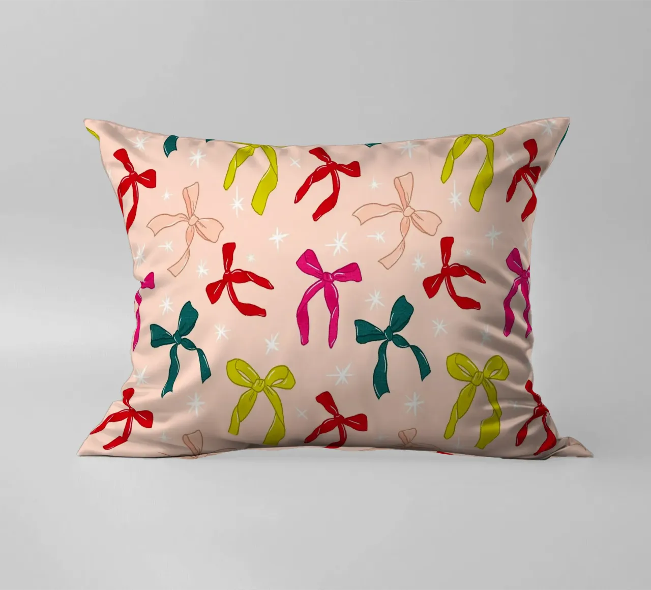 Colorful Bows Pattern on Soft Peach Background cuscino da showmemars