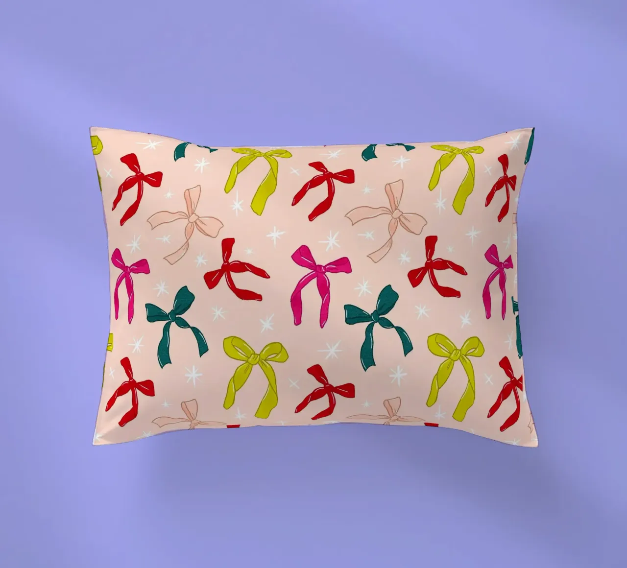 Colorful Bows Pattern on Soft Peach Background cuscino da showmemars