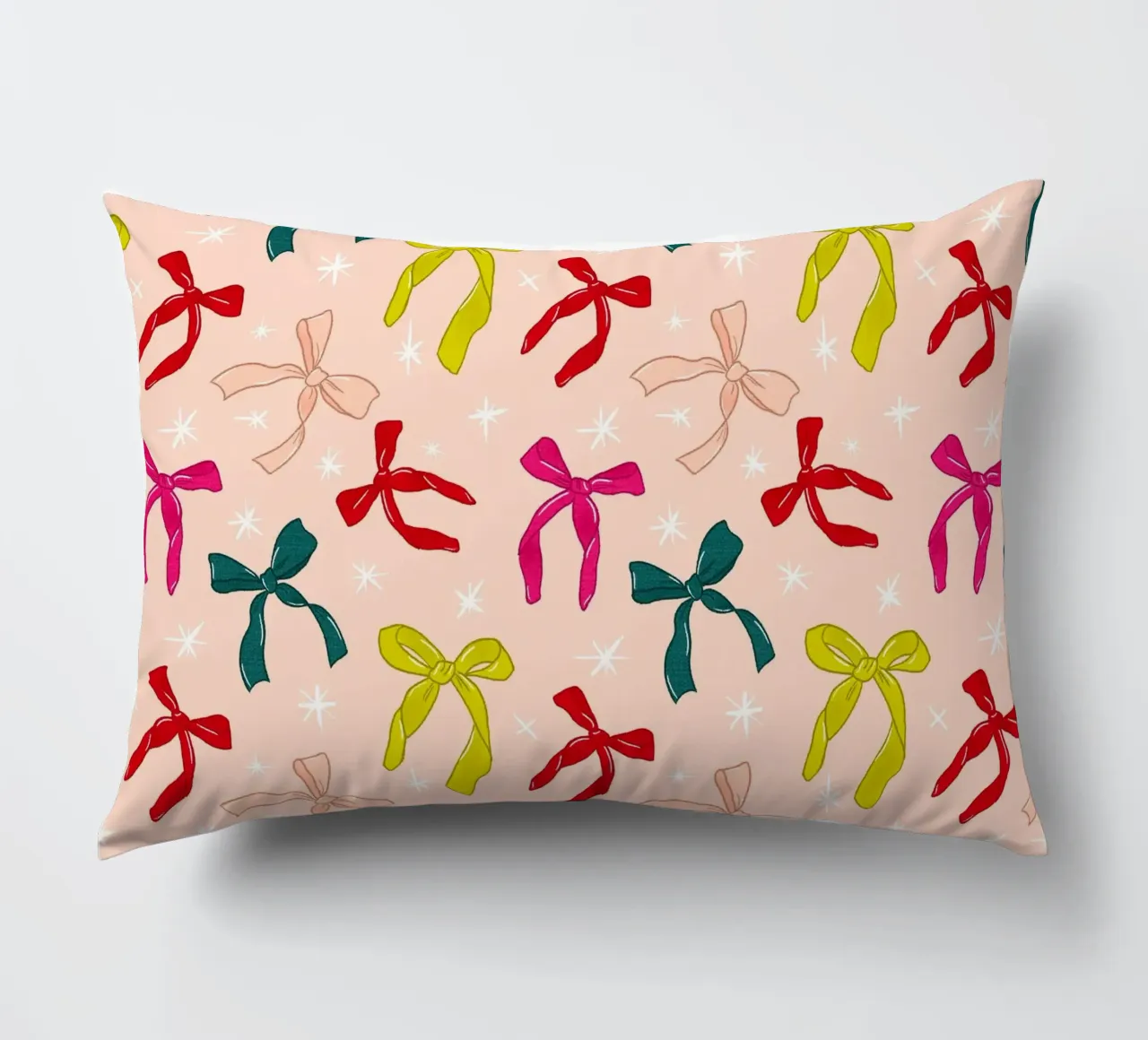 Colorful Bows Pattern on Soft Peach Background cuscino da showmemars