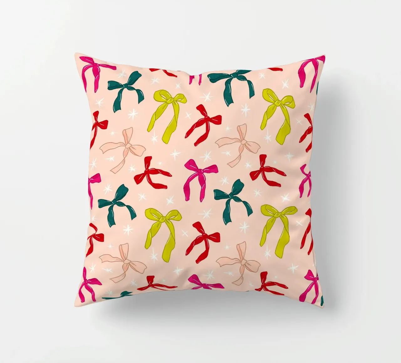 Colorful Bows Pattern on Soft Peach Background cuscino da showmemars