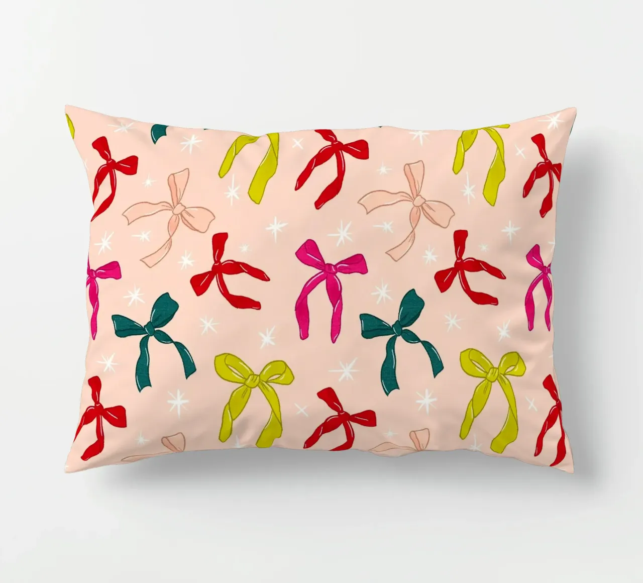 Colorful Bows Pattern on Soft Peach Background cuscino da showmemars
