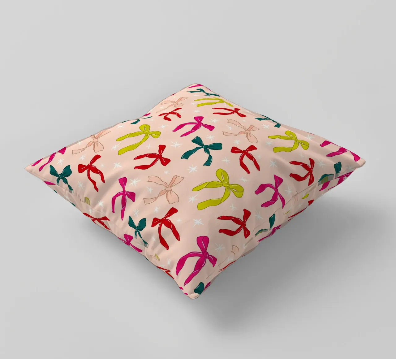 Colorful Bows Pattern on Soft Peach Background cuscino da showmemars