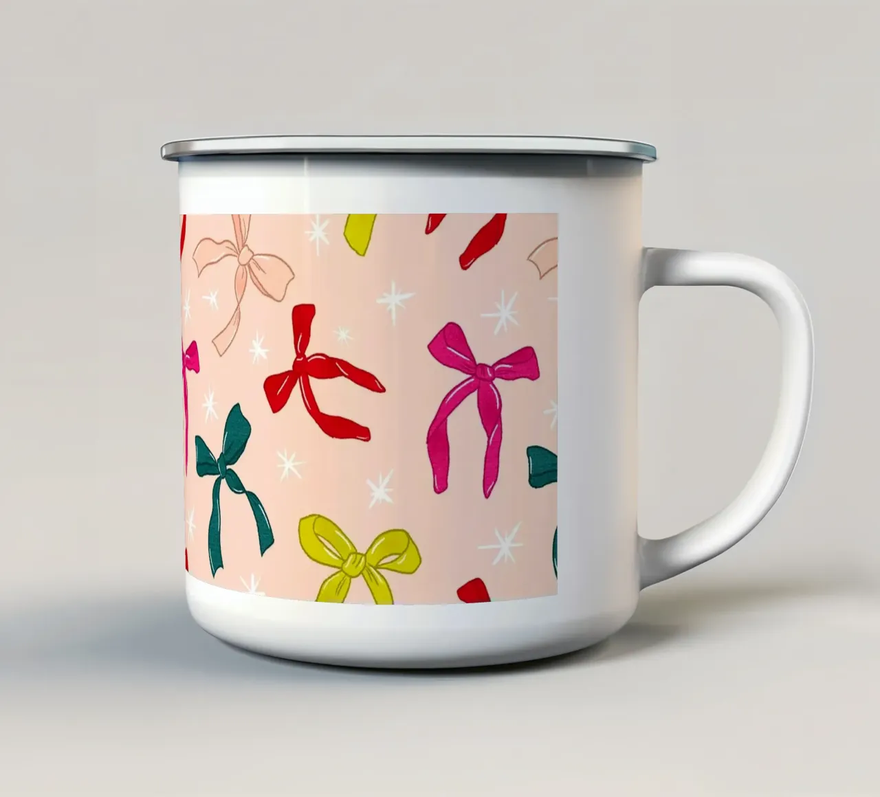 Colorful Bows Pattern on Soft Peach Background tazza in smalto da showmemars