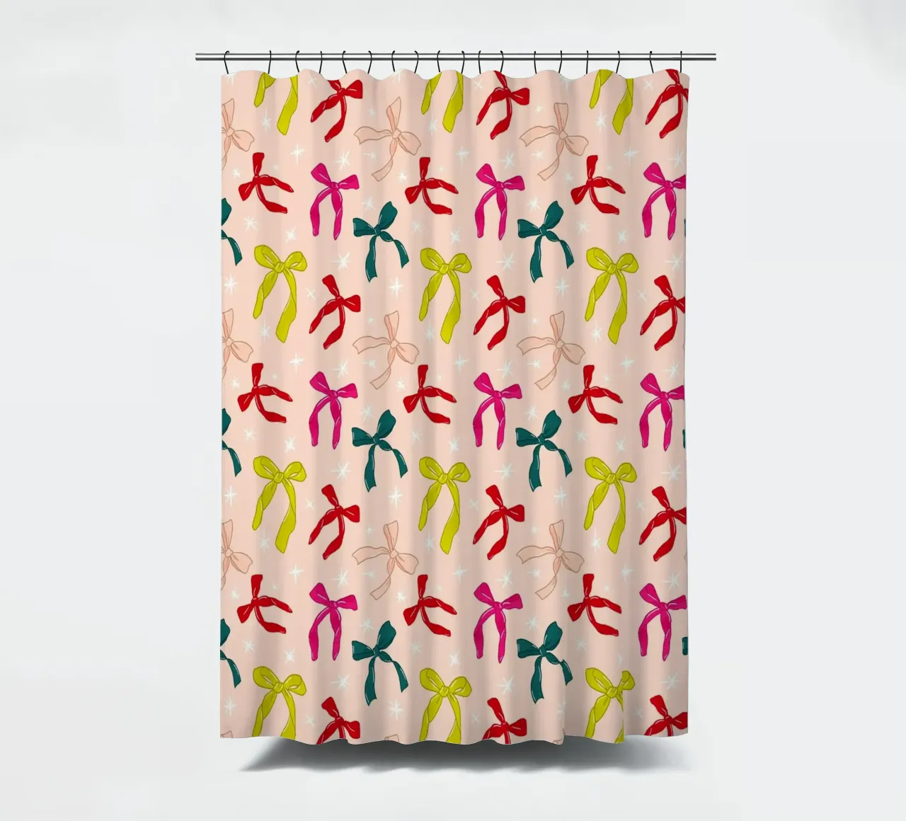 Colorful Bows Pattern on Soft Peach Background tenda da doccia da showmemars