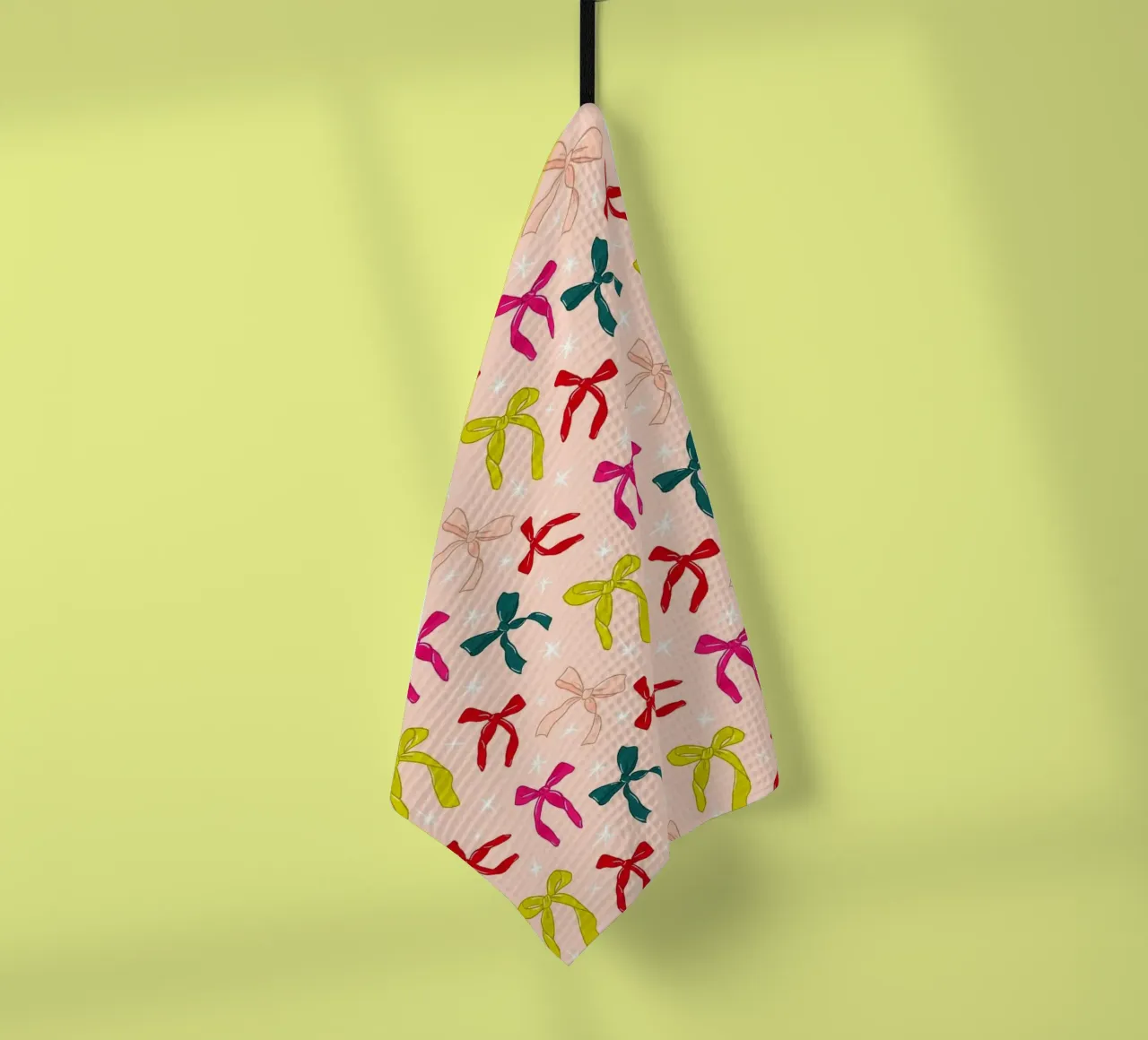 Colorful Bows Pattern on Soft Peach Background torchon de showmemars