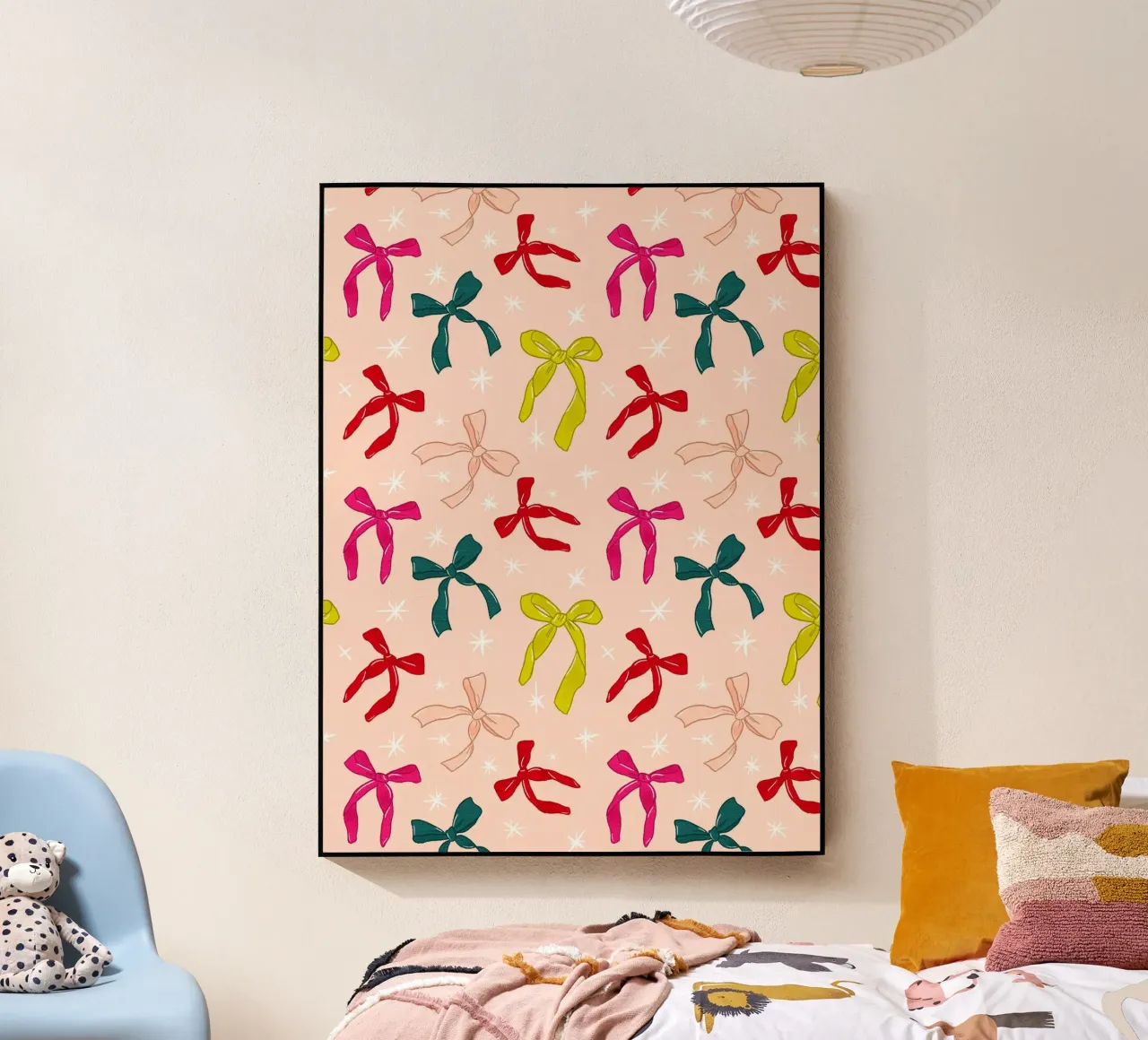 Colorful Bows Pattern on Soft Peach Background plexiglass da showmemars