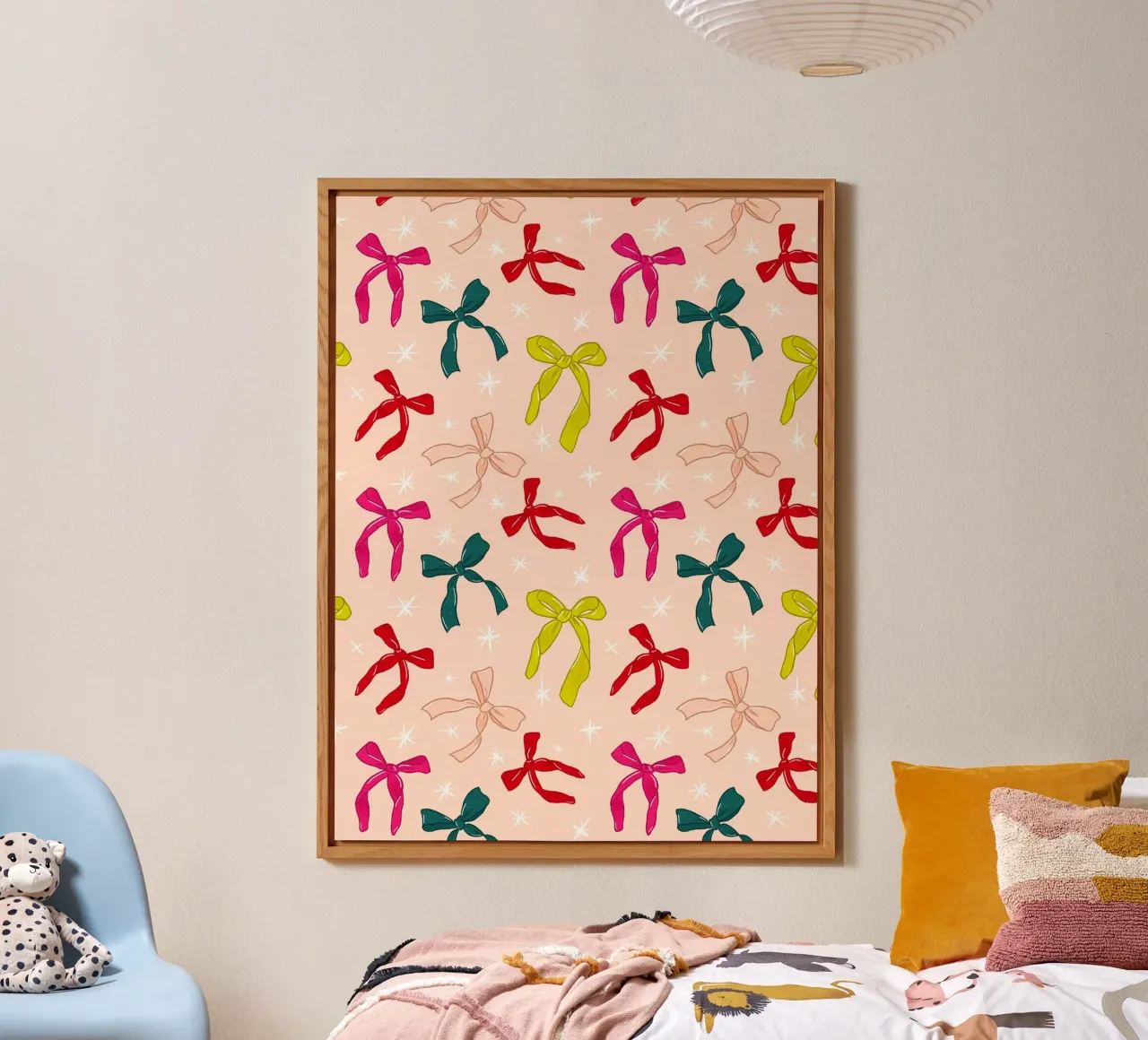 Colorful Bows Pattern on Soft Peach Background alluminio dibond da showmemars