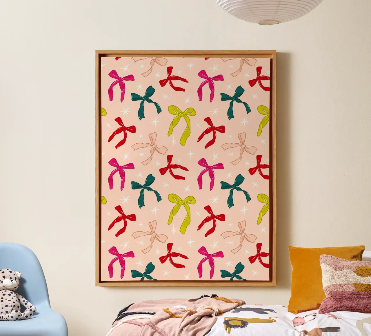 Colorful Bows Pattern on Soft Peach Background tela da showmemars