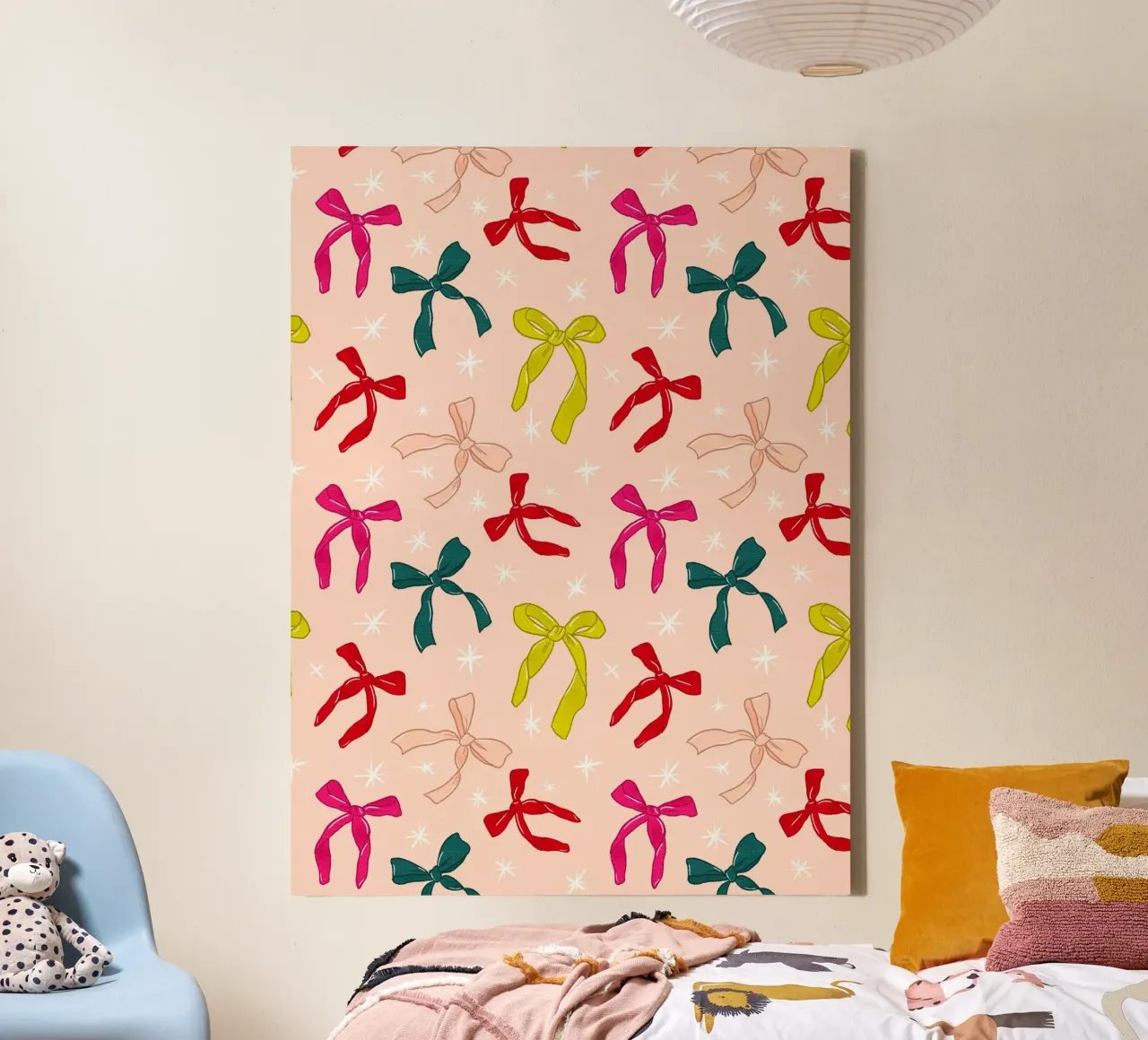 Colorful Bows Pattern on Soft Peach Background tela da showmemars