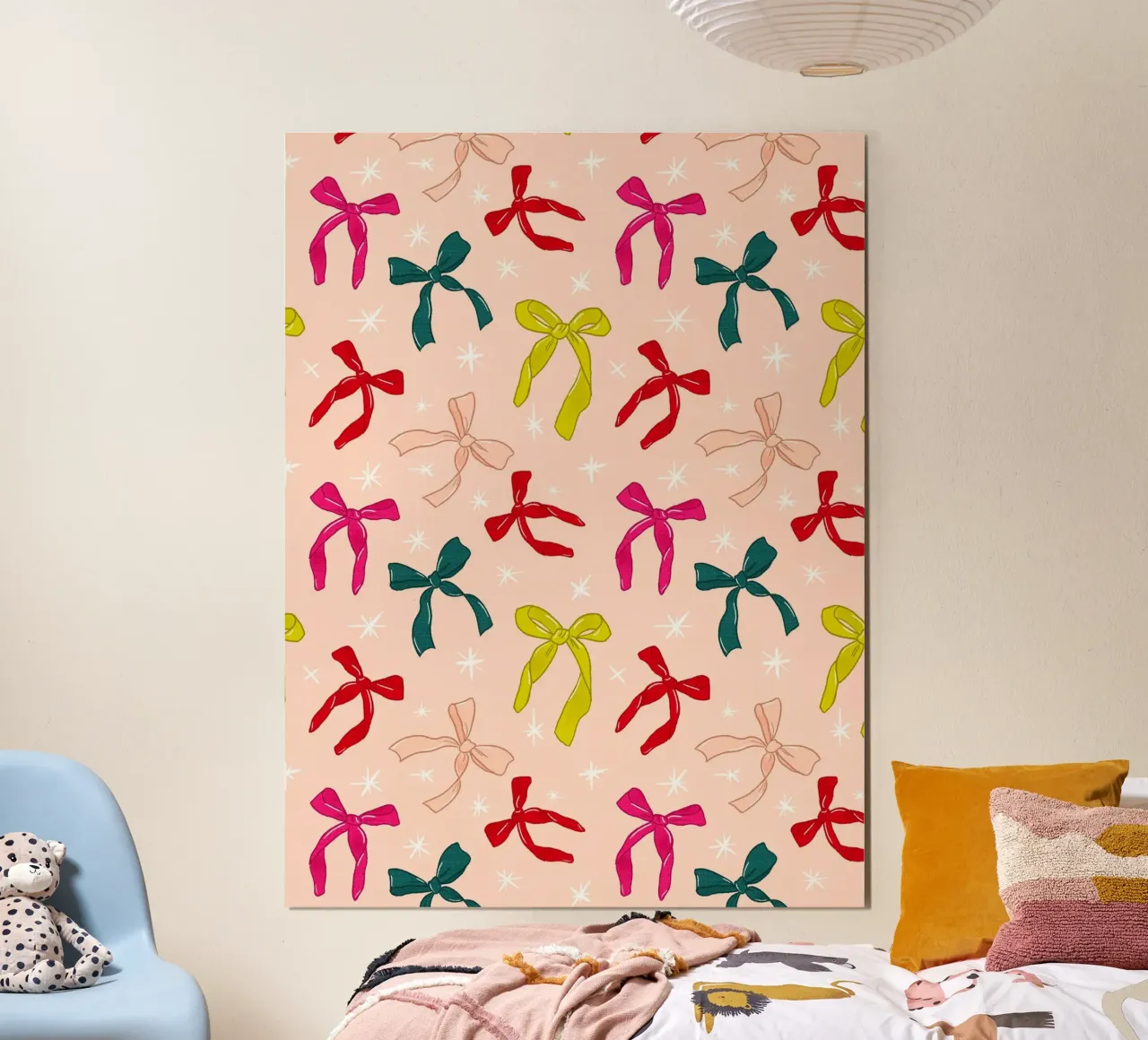 Colorful Bows Pattern on Soft Peach Background carta hahnemühle da showmemars