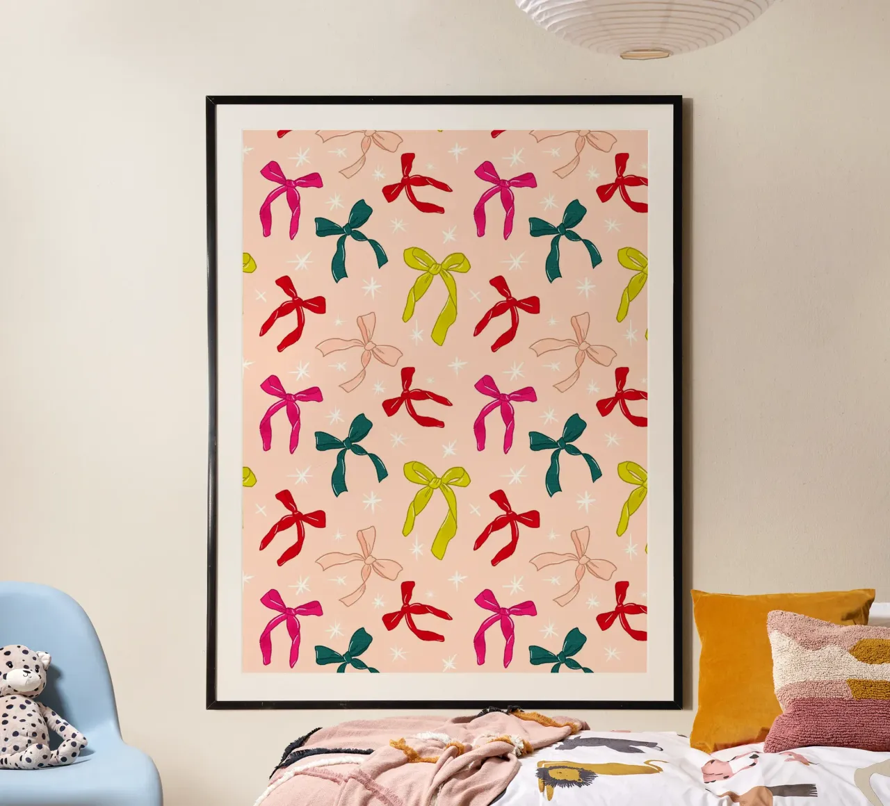 Colorful Bows Pattern on Soft Peach Background carta hahnemühle da showmemars