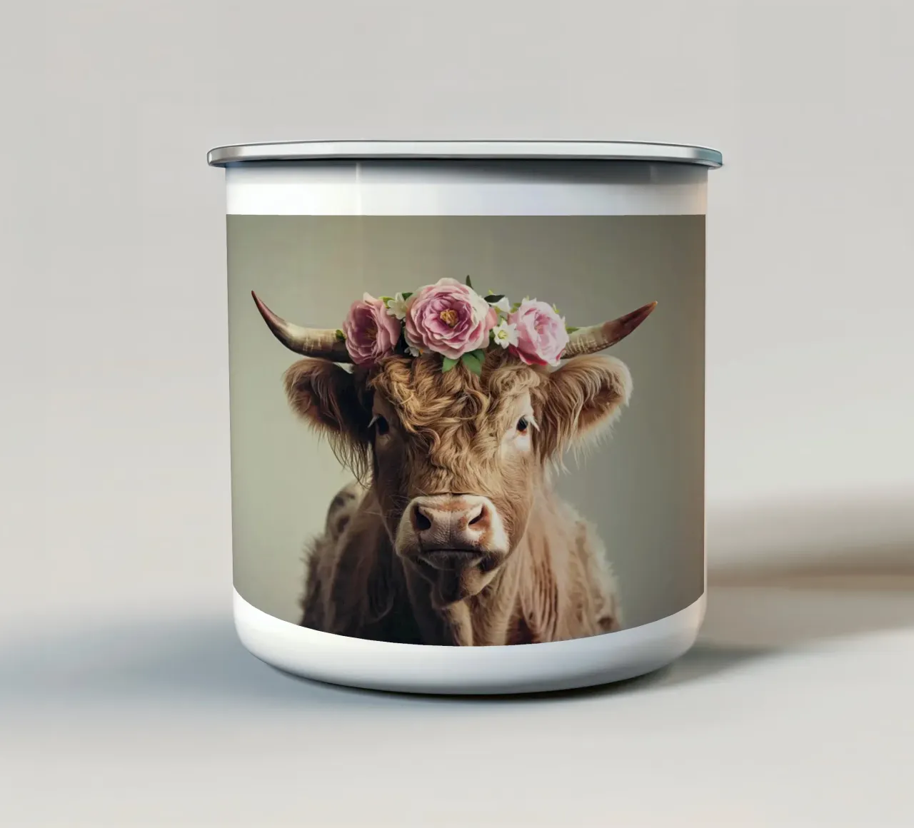 Mucca con fiori tazza in smalto da Imagine