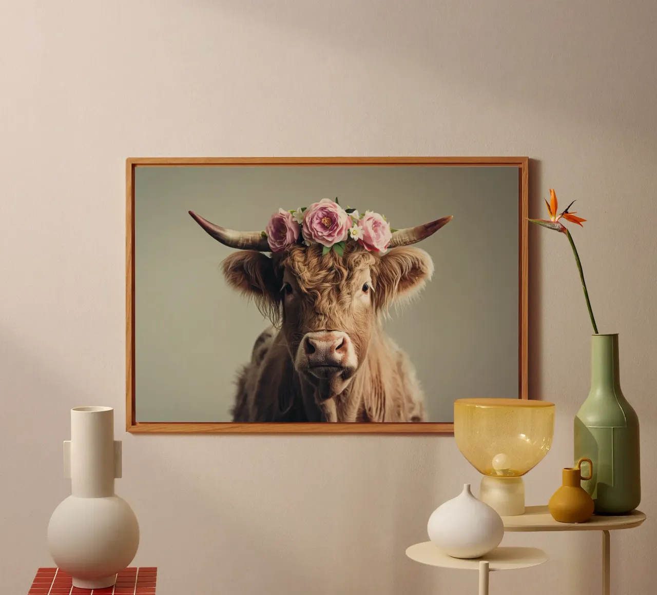 Mucca con fiori alluminio dibond da Imagine