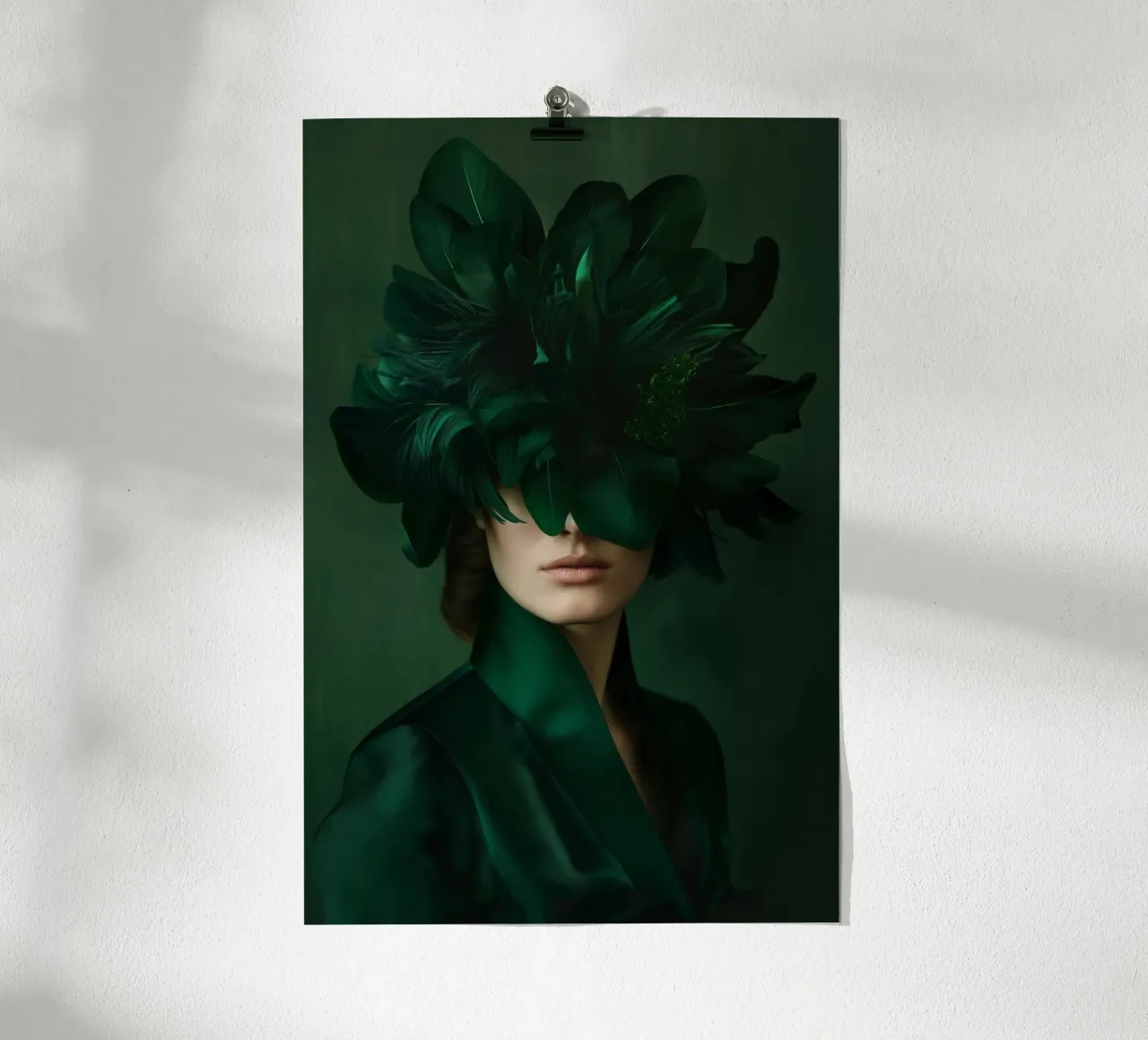 Ritratti femminili colori verdi poster con telaio in legno da Imagine