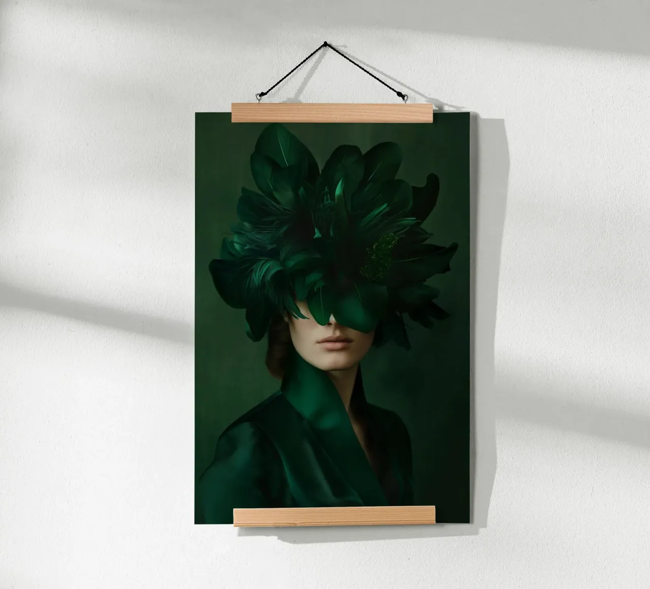 Ritratti femminili colori verdi poster con telaio in legno da Imagine