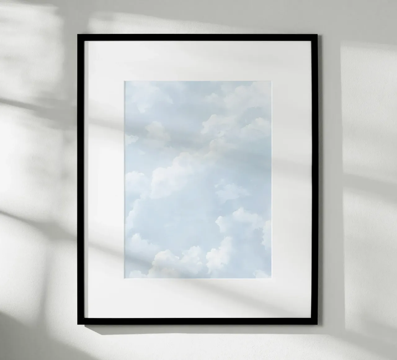 Arte spirituale del cielo blu e delle nuvole bianche per la calma e le vibrazioni dello yoga poster con telaio in alluminio da Gentle Echoes Art