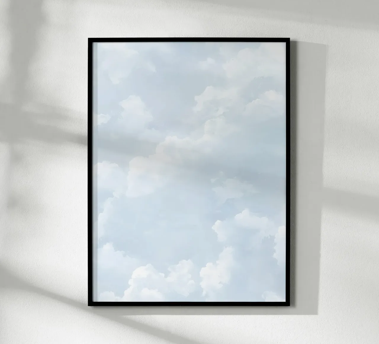 Arte spirituale del cielo blu e delle nuvole bianche per la calma e le vibrazioni dello yoga poster con telaio in alluminio da Gentle Echoes Art