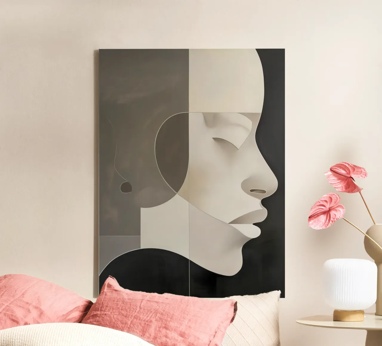 Abstract gezicht canvas met Baklijst van Imagine