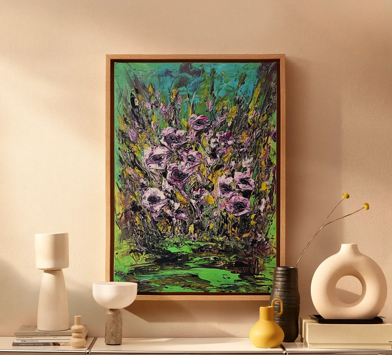 flowers by the river tela con Cornice a cassetta da Thierry Vobmann Abstract painting