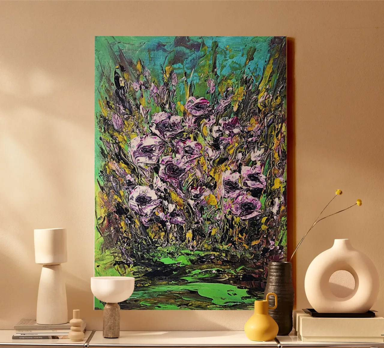 flowers by the river tela con Cornice a cassetta da Thierry Vobmann Abstract painting