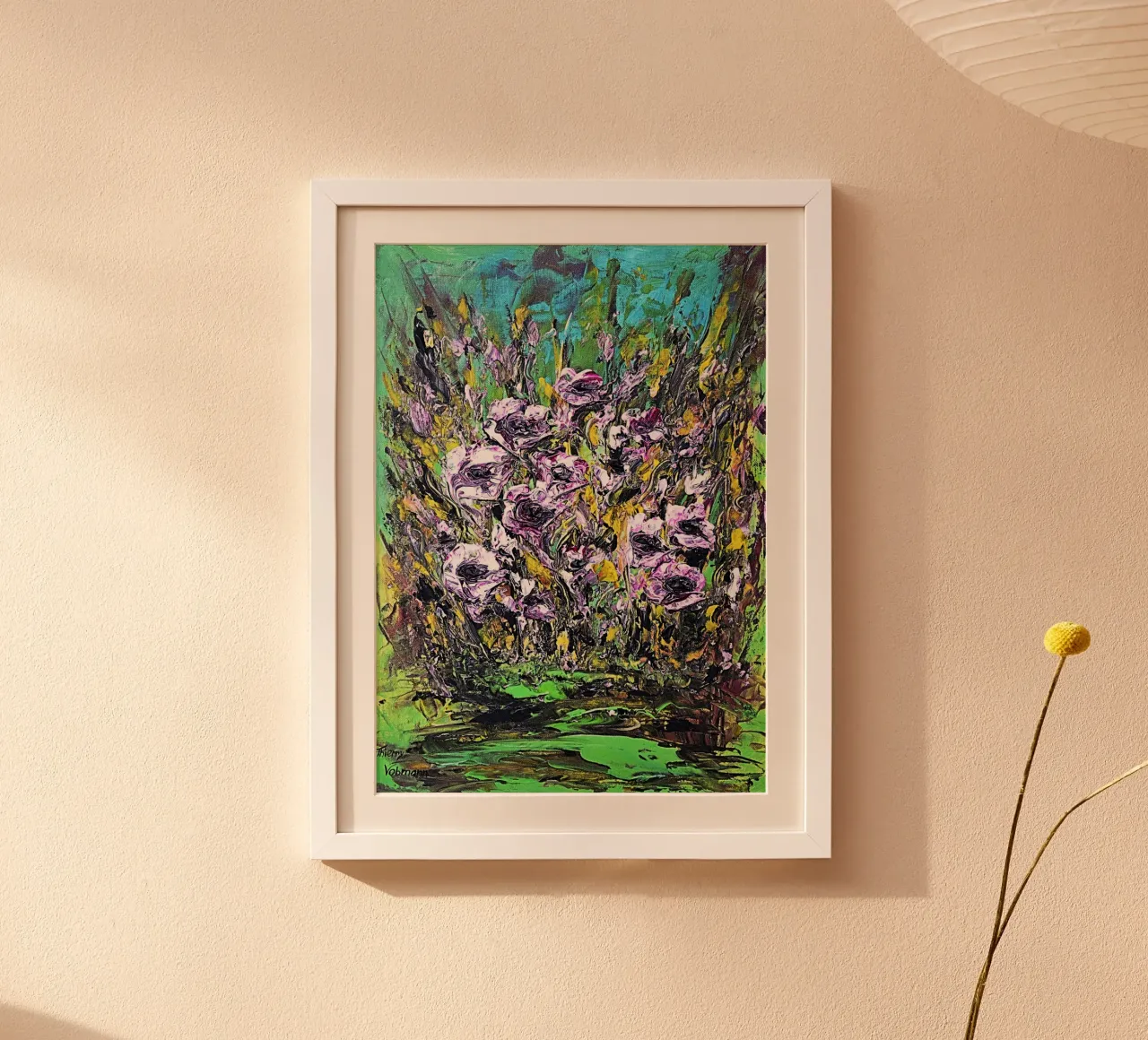 flowers by the river poster con telaio in plastica da Thierry Vobmann Abstract painting