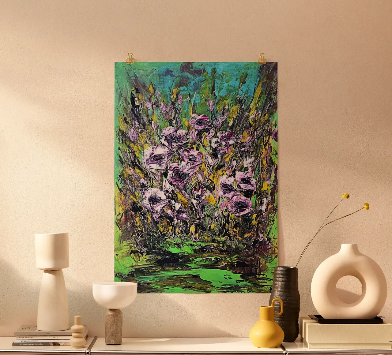 flowers by the river poster con telaio in plastica da Thierry Vobmann Abstract painting