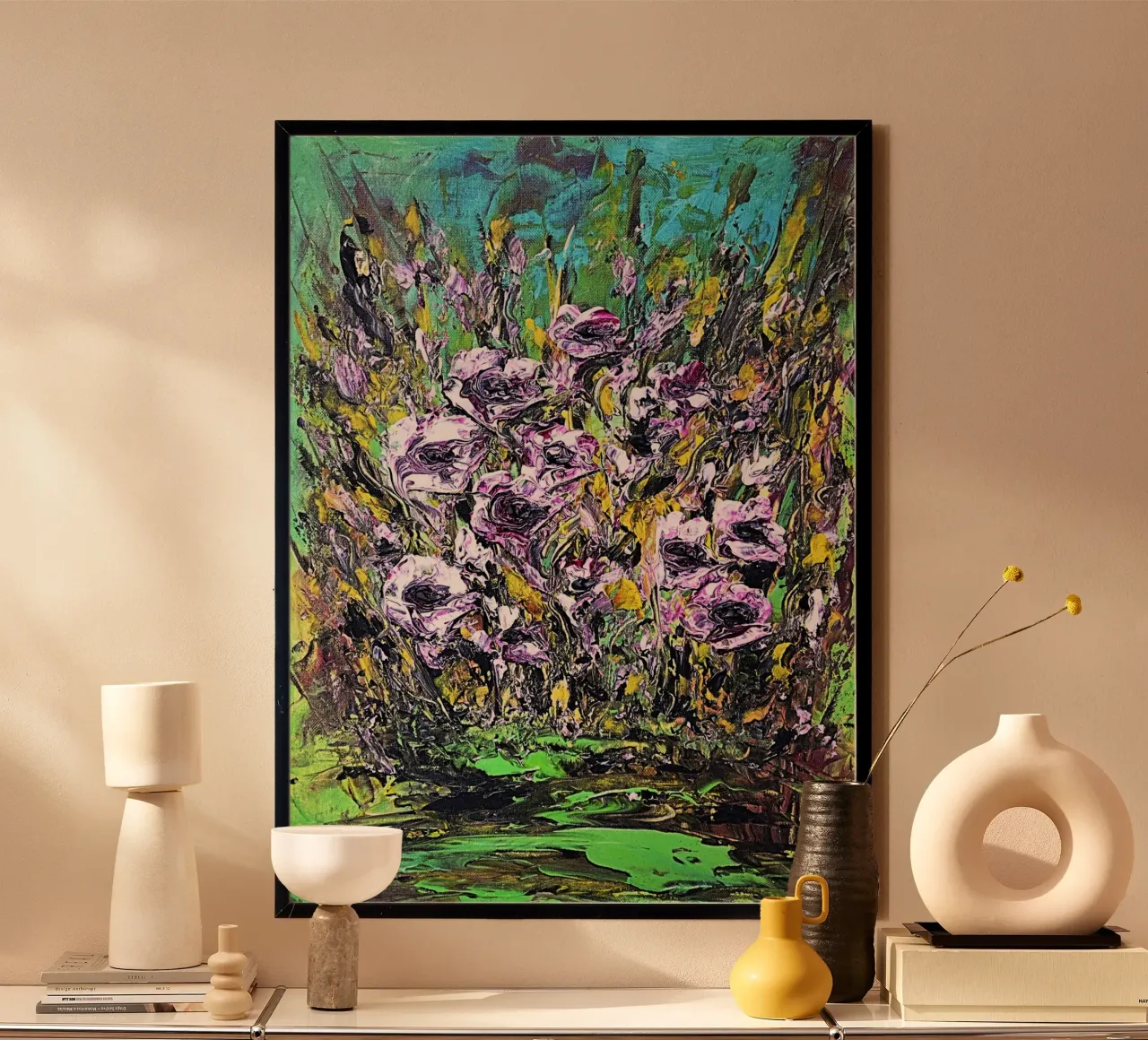 flowers by the river poster con telaio in plastica da Thierry Vobmann Abstract painting