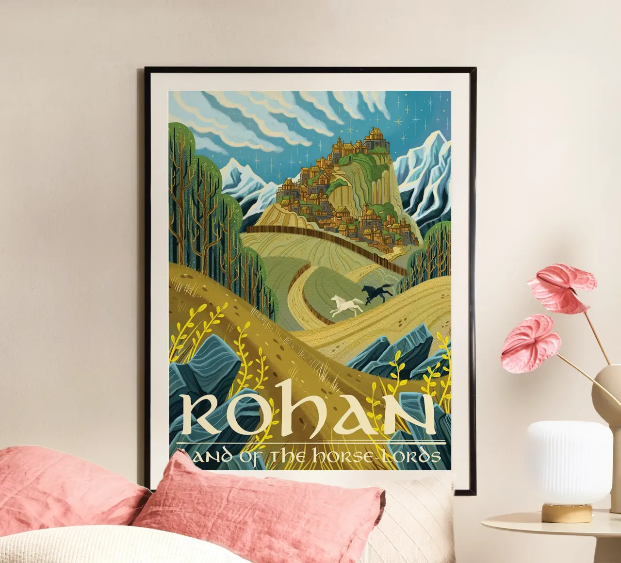 Rohan Terra dei Signori dei Cavalli poster con telaio in alluminio da Junkie Movie