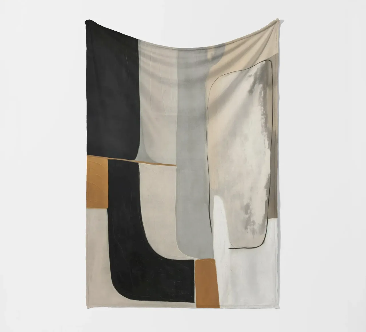 Forme astratte in crema e nero e marrone coperta in pile da Imagine