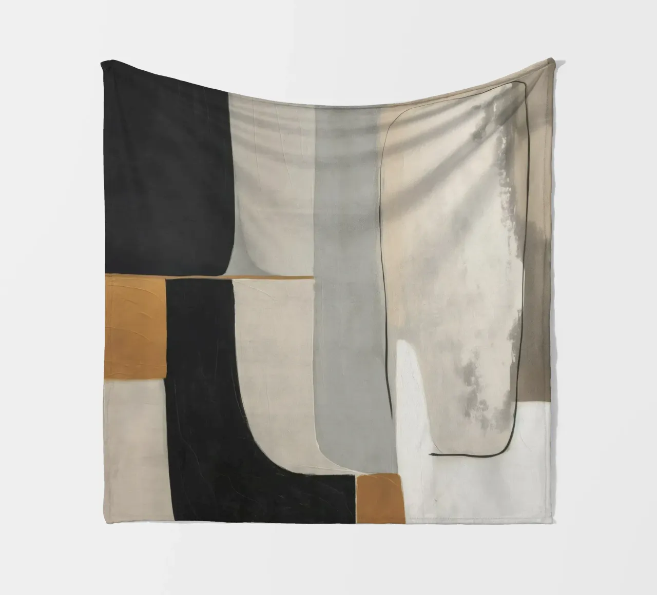 Forme astratte in crema e nero e marrone coperta in pile da Imagine