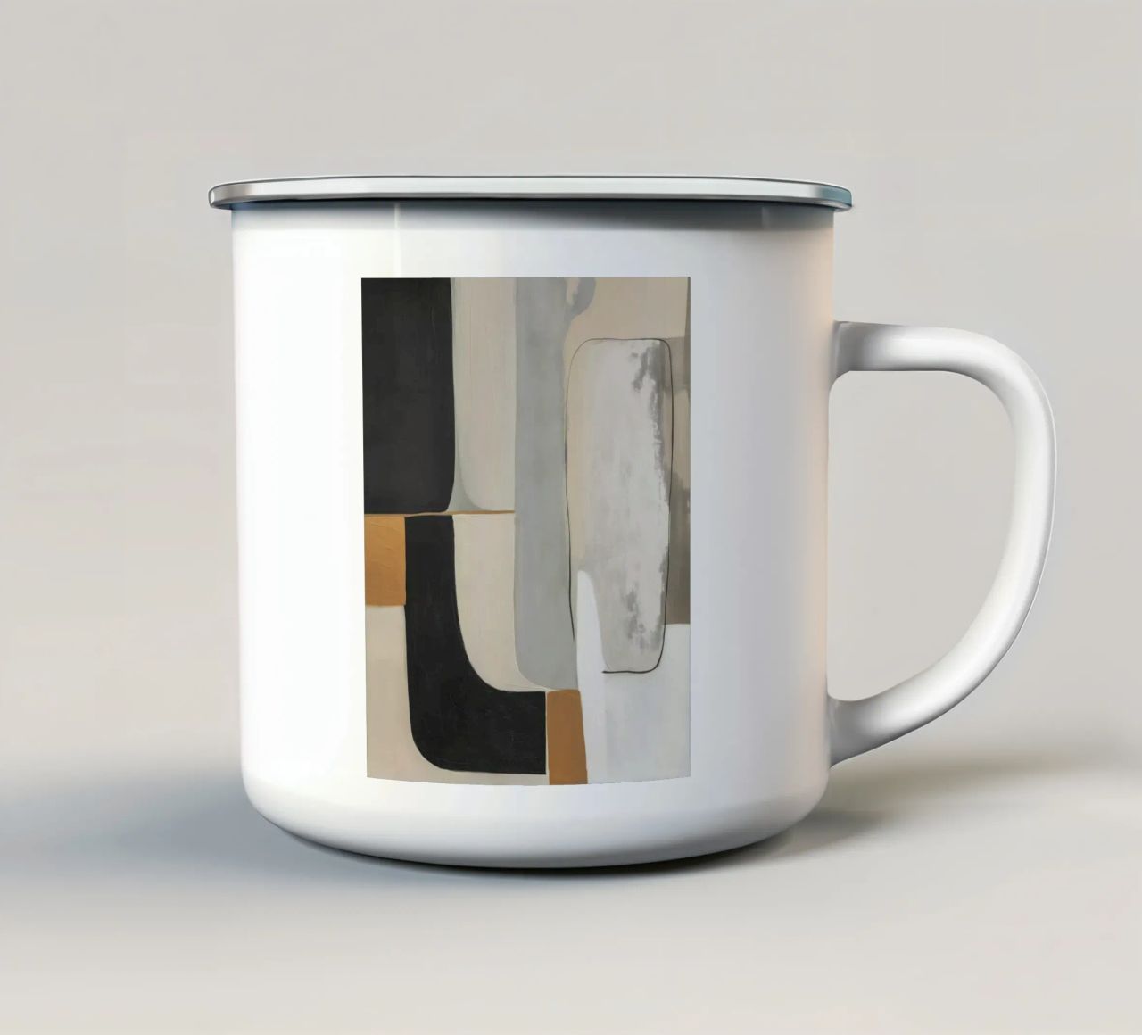 Abstracte vormen in crème en zwart en bruin emaille mok van Imagine