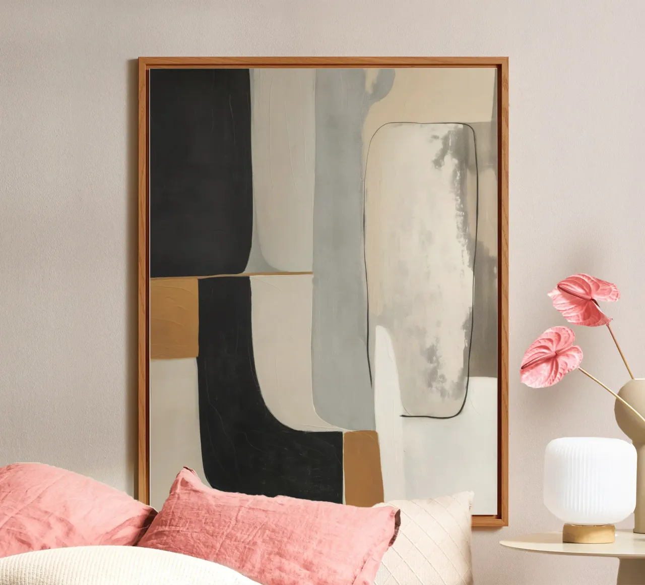 Forme astratte in crema e nero e marrone alluminio dibond da Imagine