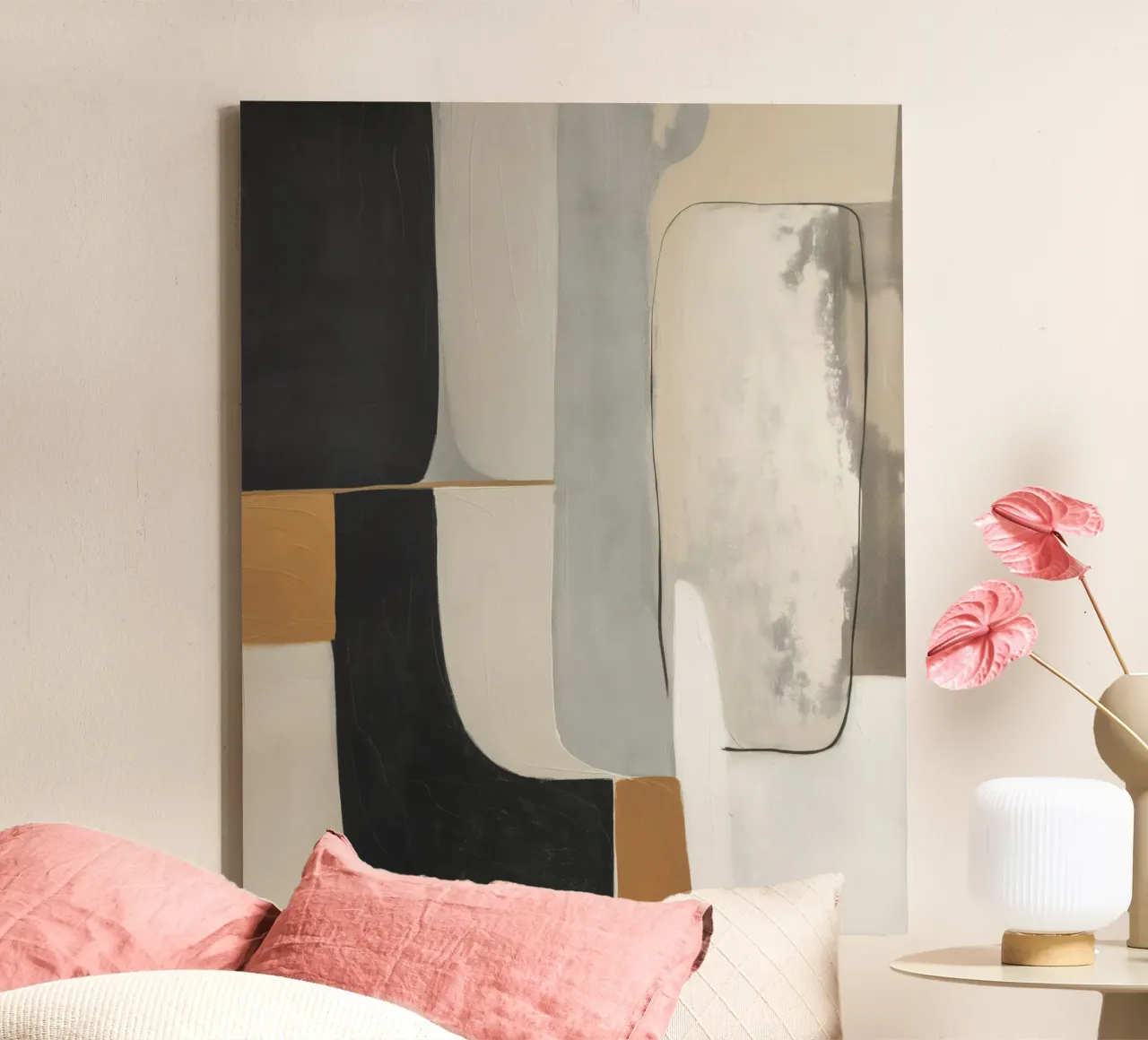 Forme astratte in crema e nero e marrone tela con Cornice a cassetta da Imagine