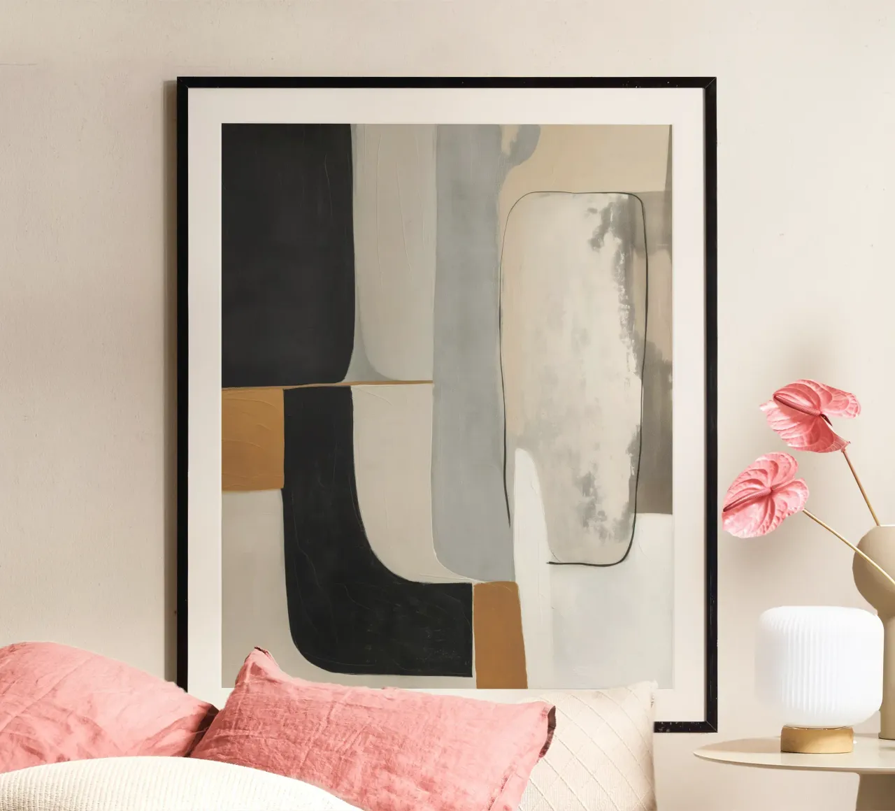 Forme astratte in crema e nero e marrone carta hahnemühle da Imagine