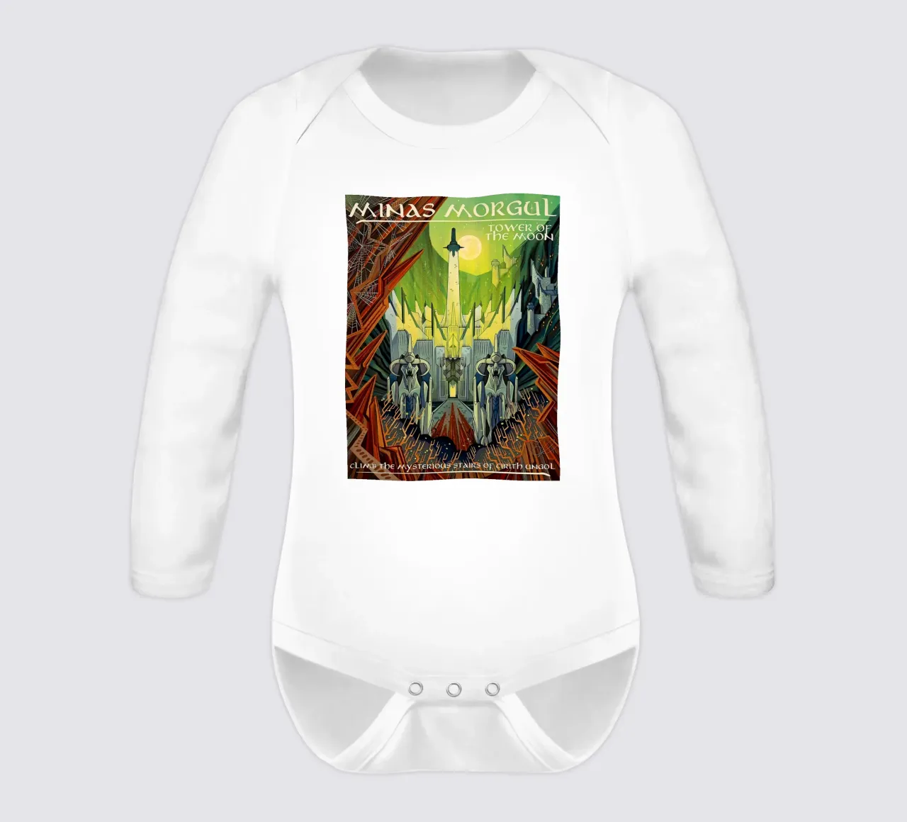 Minas Morgul Tower of the Moon long-sleeve baby romper by Junkie Movie