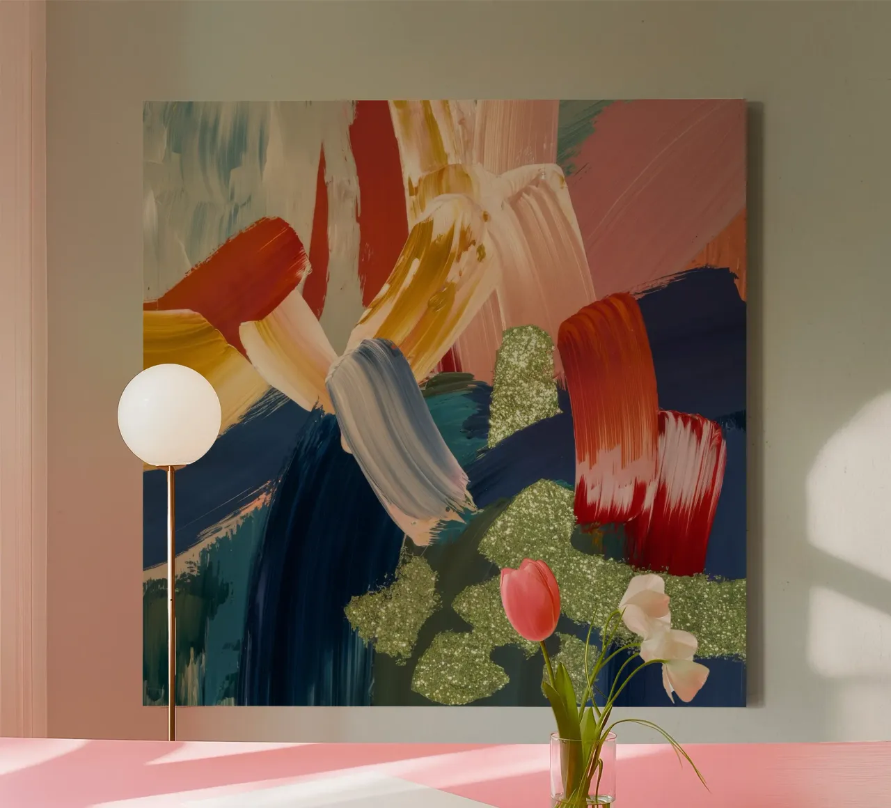 Vergulde karmozijnrode stroom canvas met Baklijst van Sublime Layers