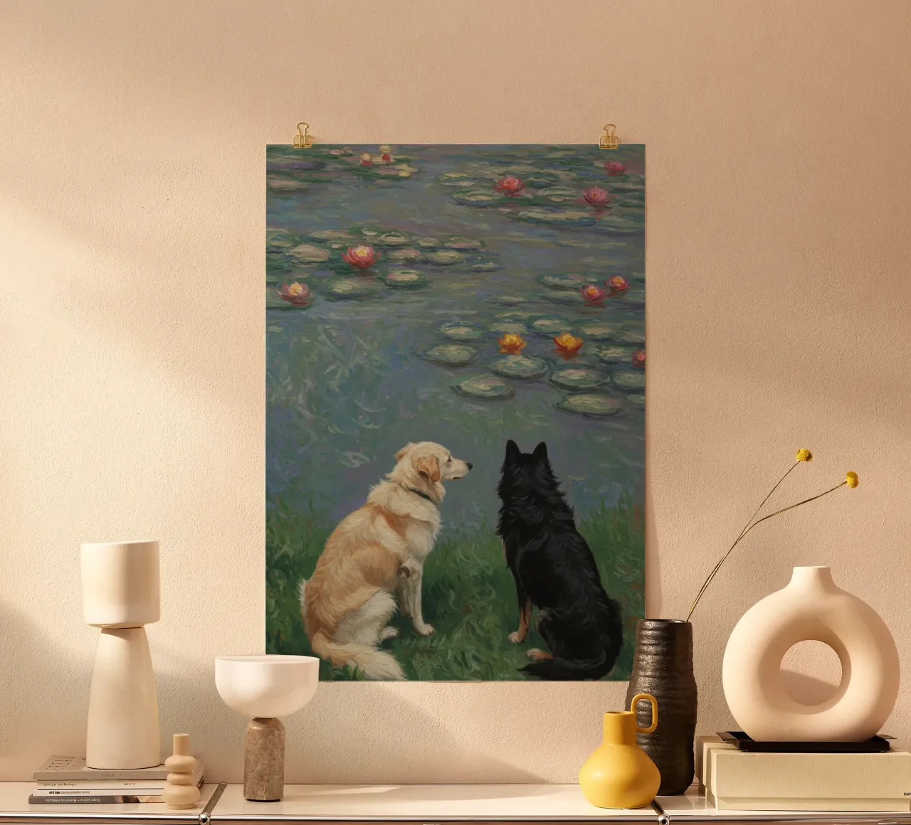 Cani e ninfee di Monet poster con telaio in plastica da Art Center