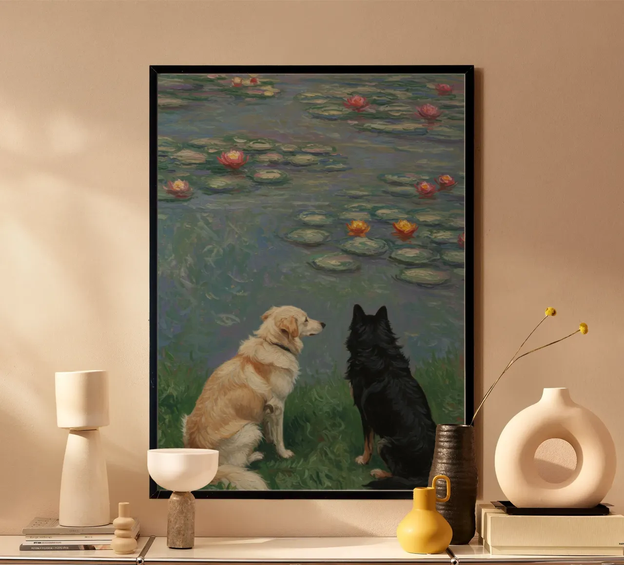 Cani e ninfee di Monet poster con telaio in plastica da Art Center