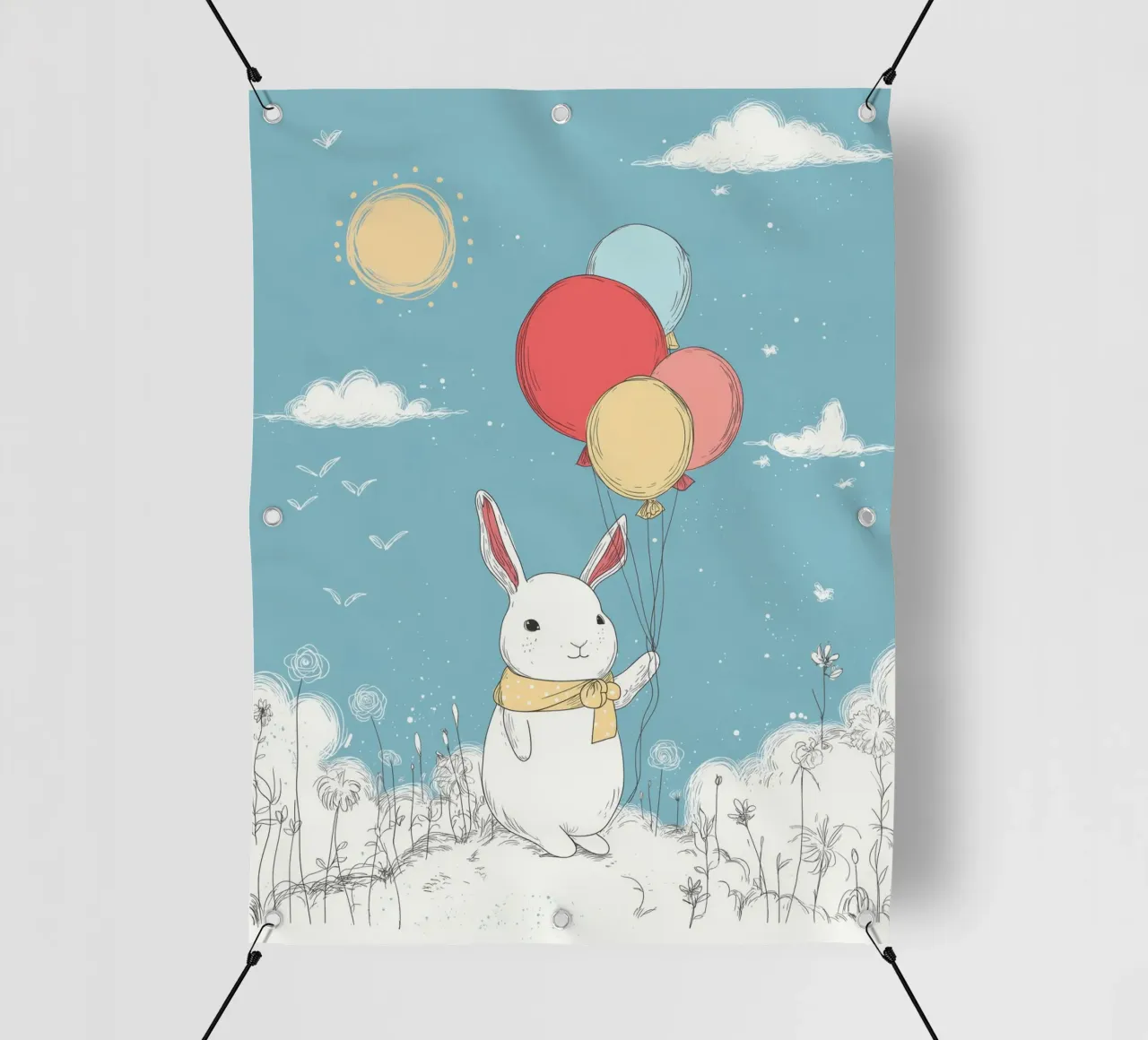 Coniglio con palloncini per la cameretta telo in pvc da Imagine