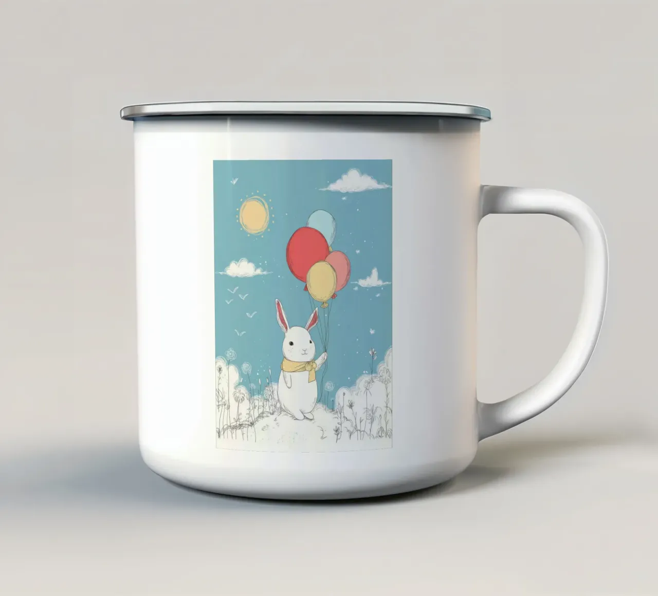 Coniglio con palloncini per la cameretta tazza in smalto da Imagine