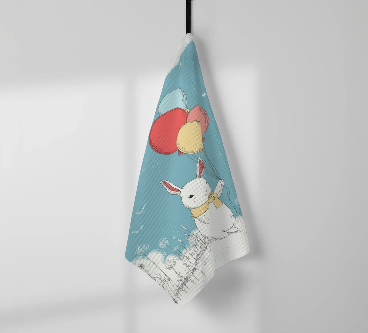 Rabbit with balloons for the nursery tea towel by Imagine