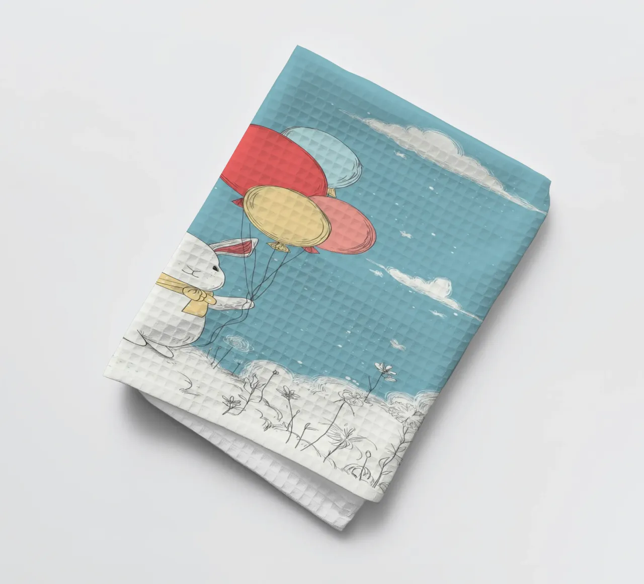 Rabbit with balloons for the nursery tea towel by Imagine