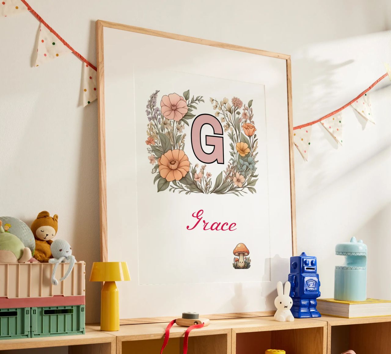 Personalized Floral initial Letter G Girl Name Wildflowers poster with aluminum frame by Cold Wild