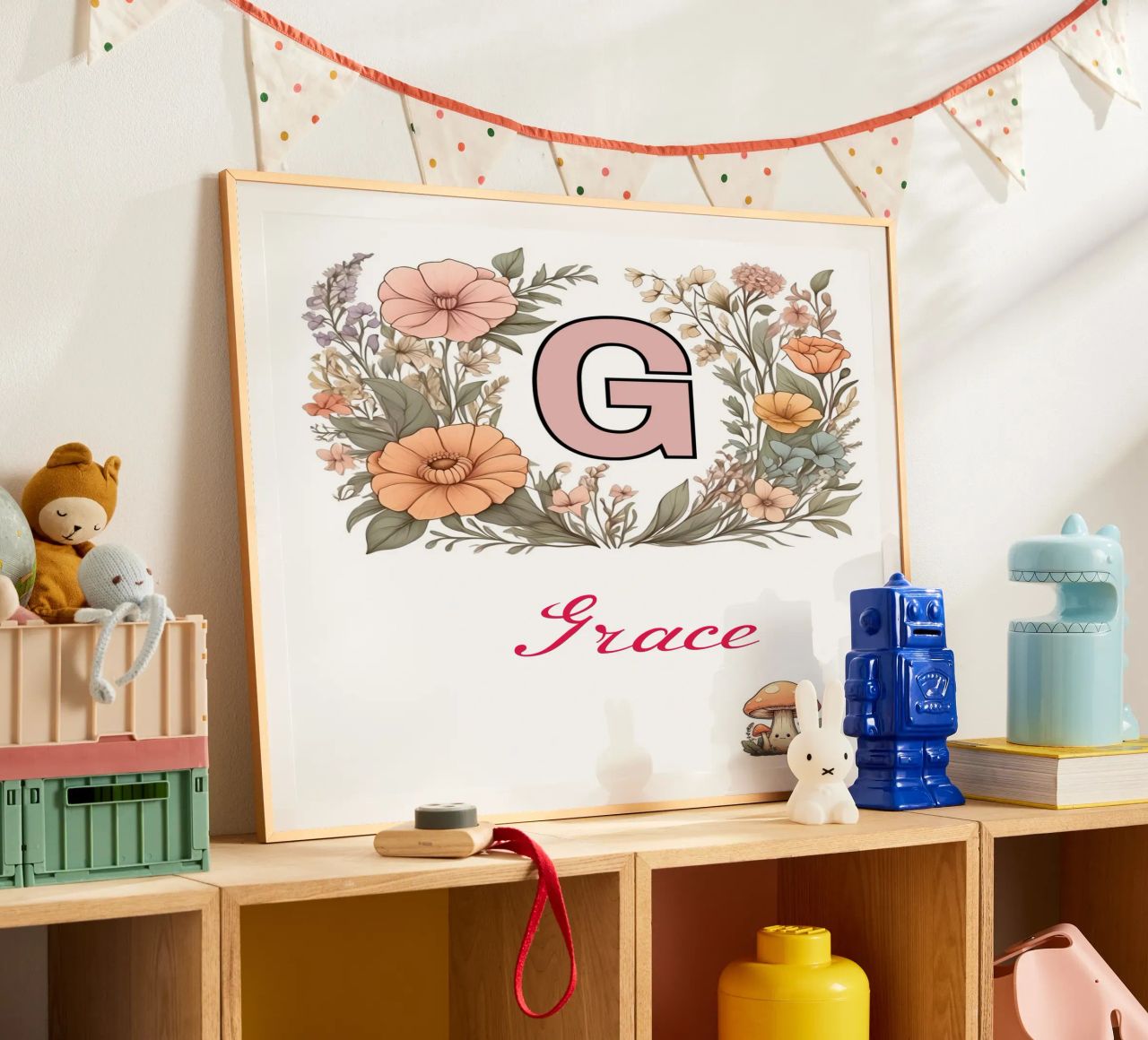 Personalized Floral initial Letter G Girl Name Wildflowers poster with aluminum frame by Cold Wild