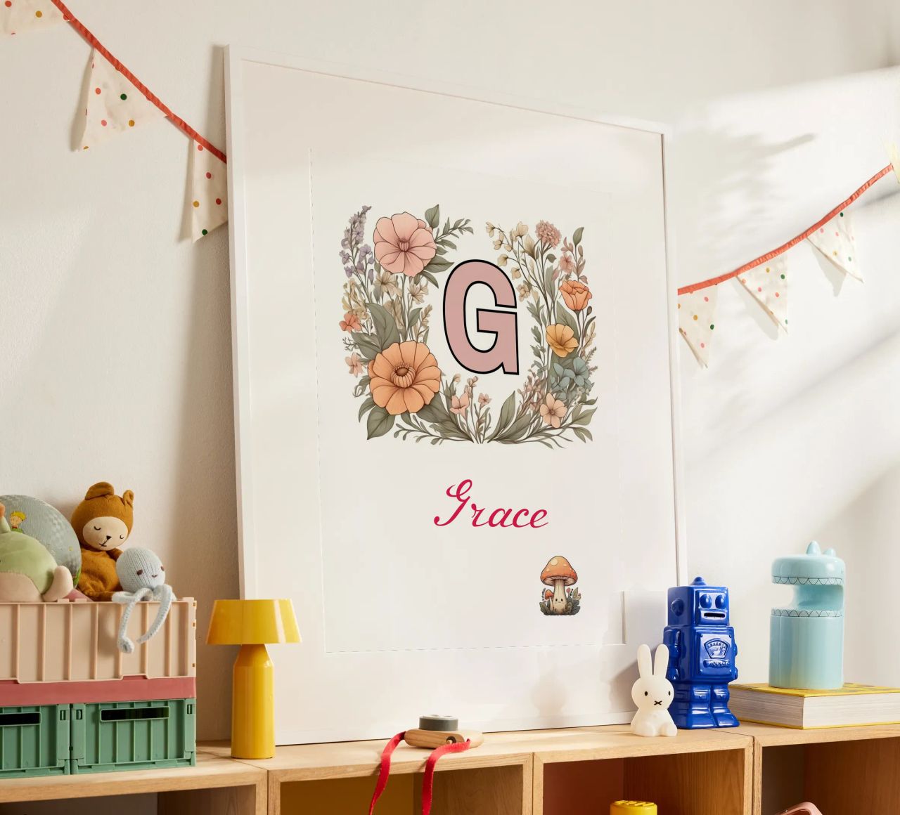 Personalized Floral initial Letter G Girl Name Wildflowers poster with aluminum frame by Cold Wild