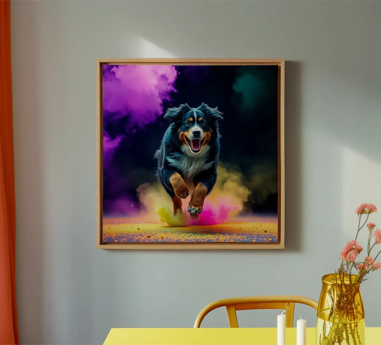 The colorful Bernese Mountain Dog #83 canvas with Floater frame by Yumis.Beargang.and.Me