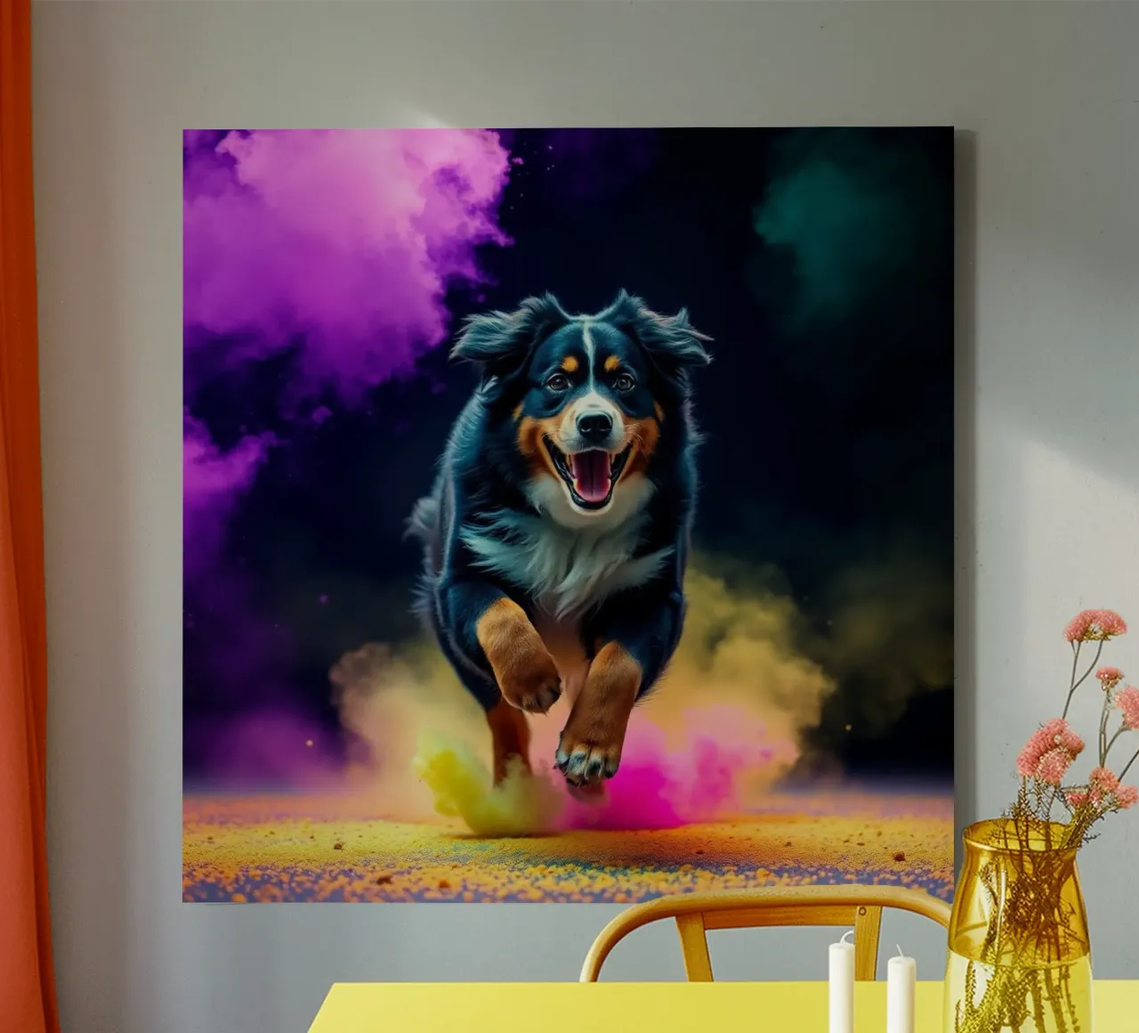 The colorful Bernese Mountain Dog #83 canvas with Floater frame by Yumis.Beargang.and.Me