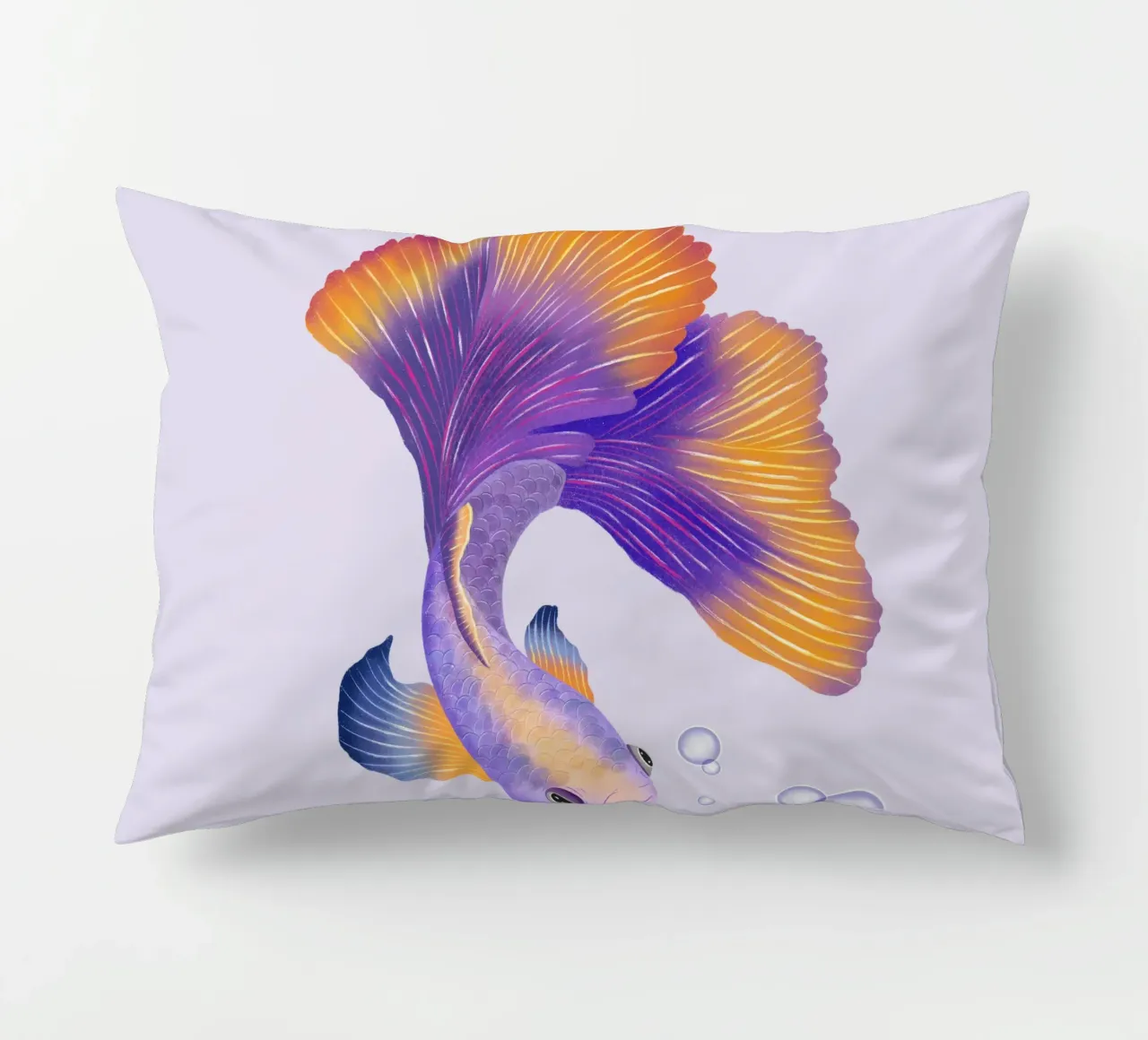 Pesce giapponese di colore viola e arancione. Pesce beta. cuscino da CalliLetters